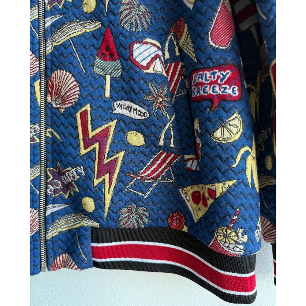 ZARA Men's Size XL Jacquard Graphic Bomber Jacket Blue Multi EUC Retro Rare $129 - Picture 8 of 9